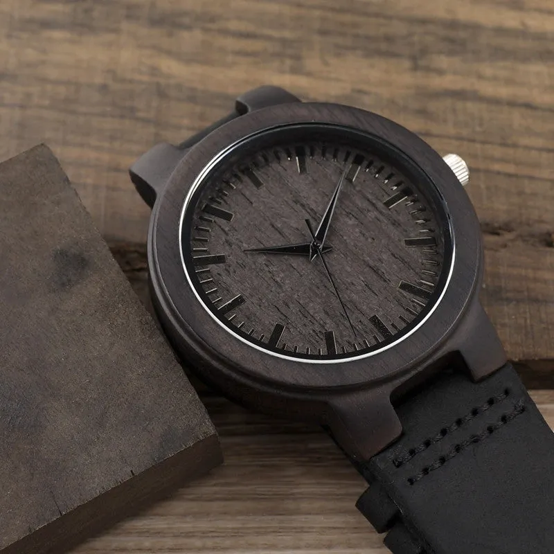 Men's Design Brand Luxury Wooden Bamboo Watches With Real Leather Quartz Watch in Gift Box