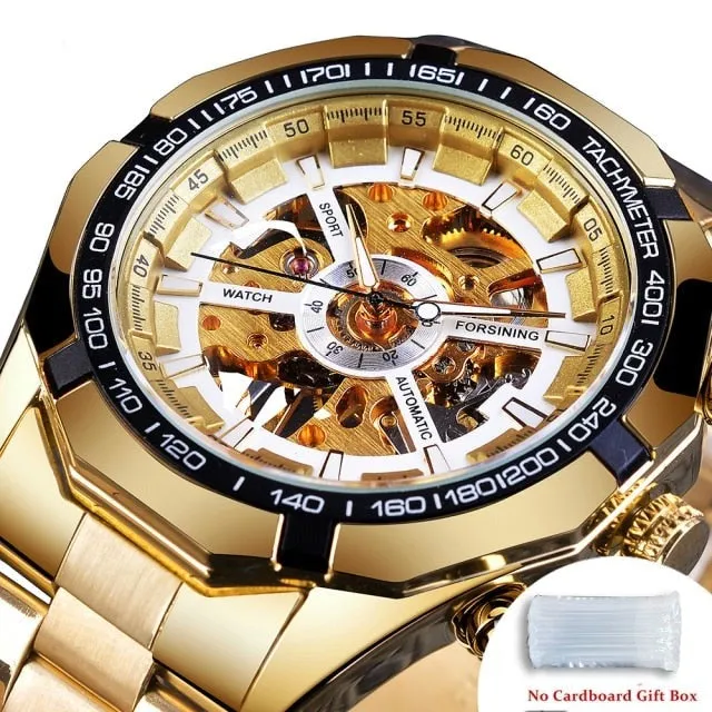 Men's Stainless Steel Waterproof Skeleton Watch Transparent Face