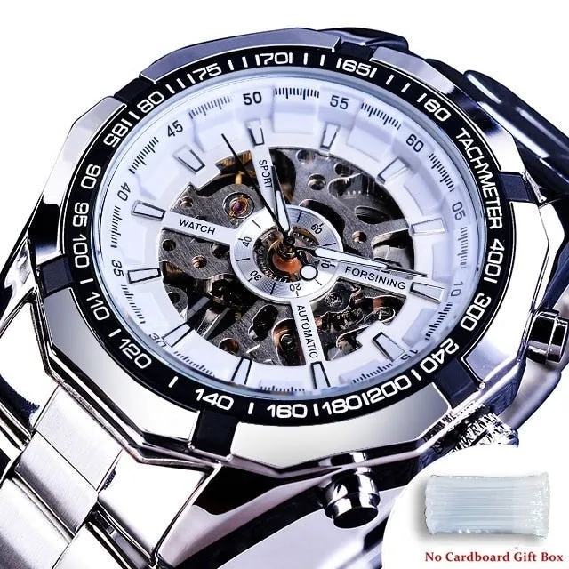 Men's Stainless Steel Waterproof Skeleton Watch Transparent Face