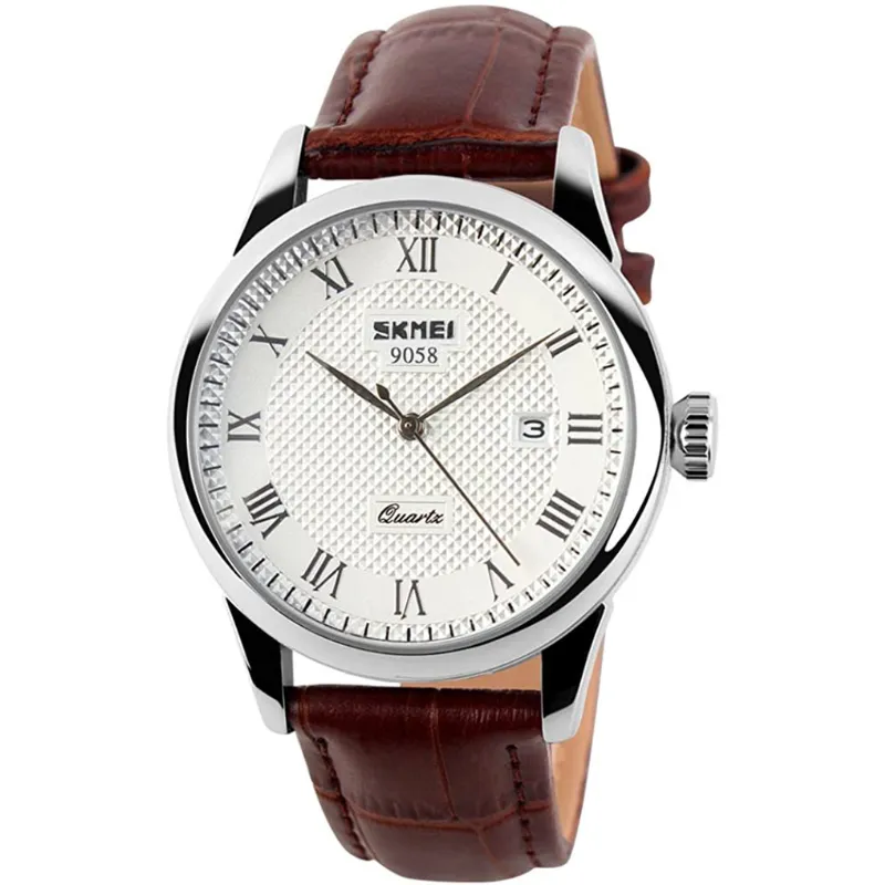 Men’s Water Resistant Roman Numeral Leather Band Wristwatch