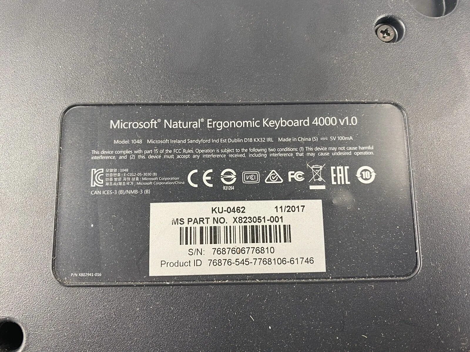 Microsoft Natural Ergonomic Keyboard 4000 V1.0 KU-0462