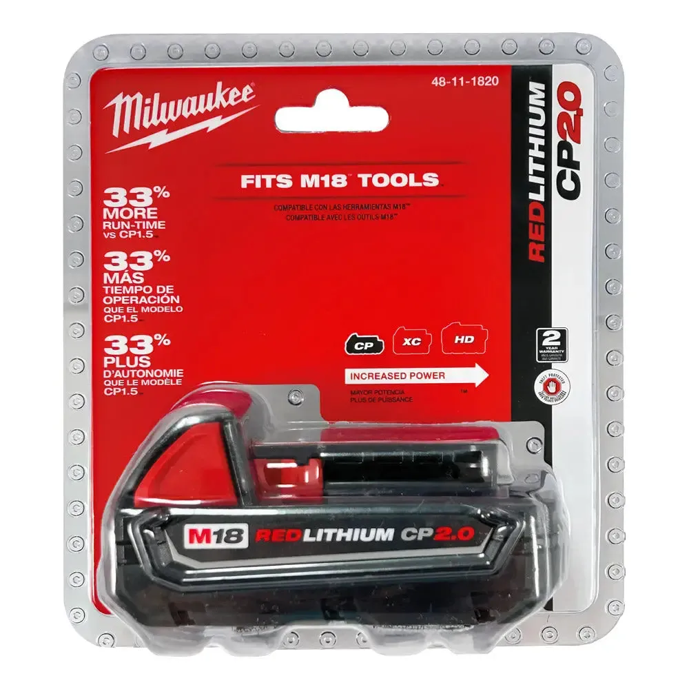 Milwaukee M18 2.0Ah Compact Battery, Lithium-Ion Battery - 48-11-1820