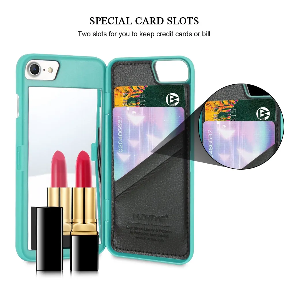 Mirror Case For iPhone 6 6s 7 Plus Wallet Card Slot Cover Makeup Phone Cases For Apple iPhone 8 X 7 Plus 10 Woman Coque