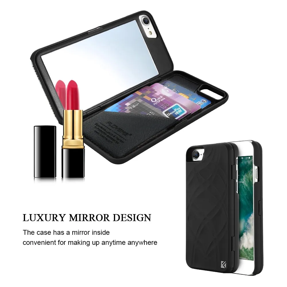 Mirror Case For iPhone 6 6s 7 Plus Wallet Card Slot Cover Makeup Phone Cases For Apple iPhone 8 X 7 Plus 10 Woman Coque