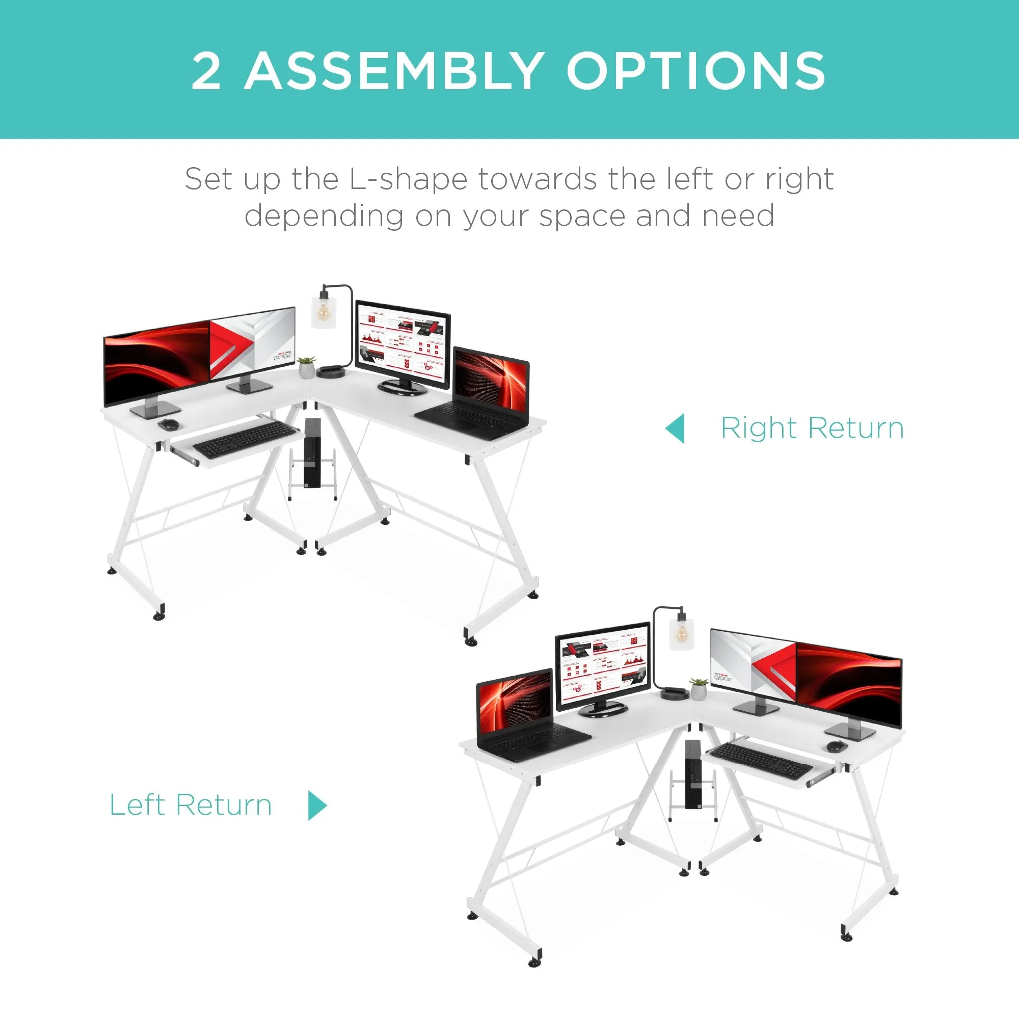 Modular L-Shape Corner Computer Desk w/ Wooden Tabletop, Keyboard Tray