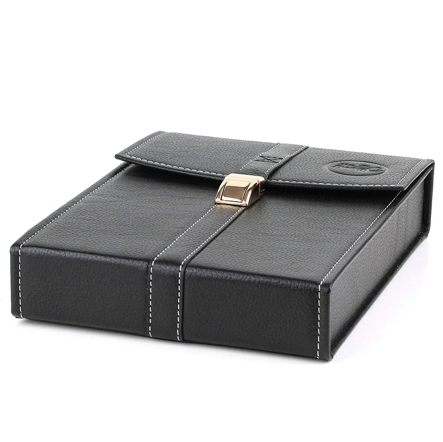 Mrs. Brog Elegant Full Grain Leather Cigar Humidor Travel Case - Black