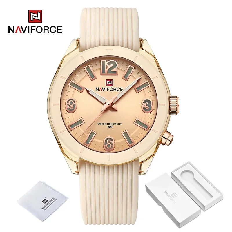 NAVIFORCE New Fashionable Ladies Quartz Wrist Watch Silicone Strap Waterproof