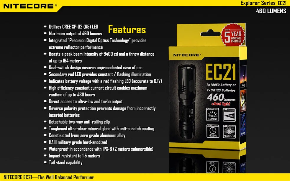 Nitecore EC21 CREE XP-G2 (R5) LED 460 Lumen Flashlight