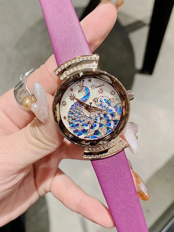 Peacock Pattern Leather Women's Watch