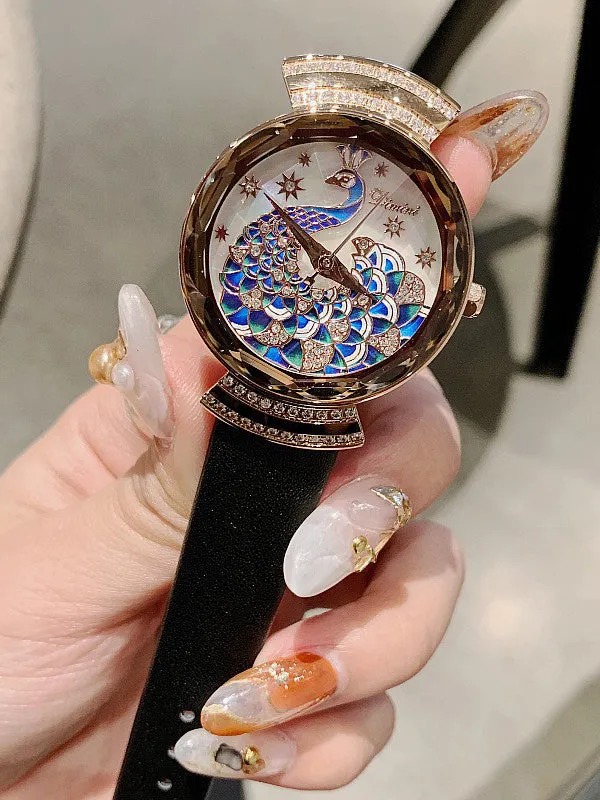 Peacock Pattern Leather Women's Watch