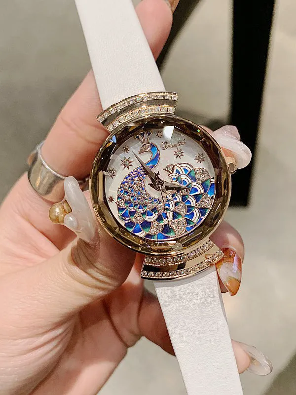 Peacock Pattern Leather Women's Watch