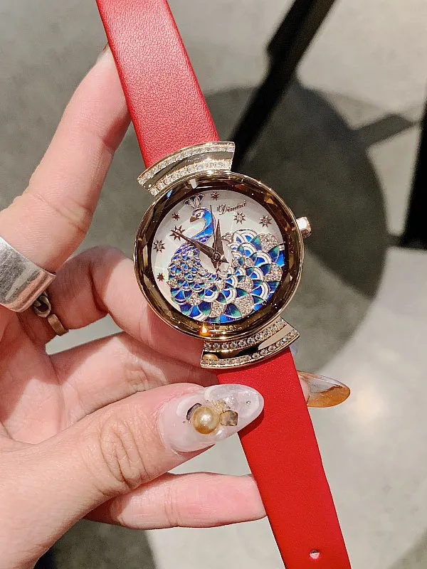 Peacock Pattern Leather Women's Watch