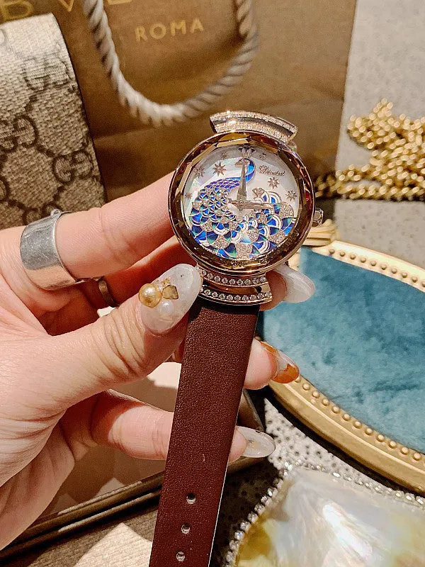 Peacock Pattern Leather Women's Watch