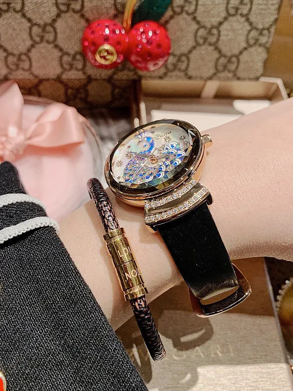 Peacock Pattern Leather Women's Watch