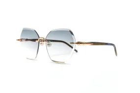 PEARL COLLECTION 18KT Gold & Brown/Blue Acetate Sunglasses, Gradient Grey Hexagon Lenses