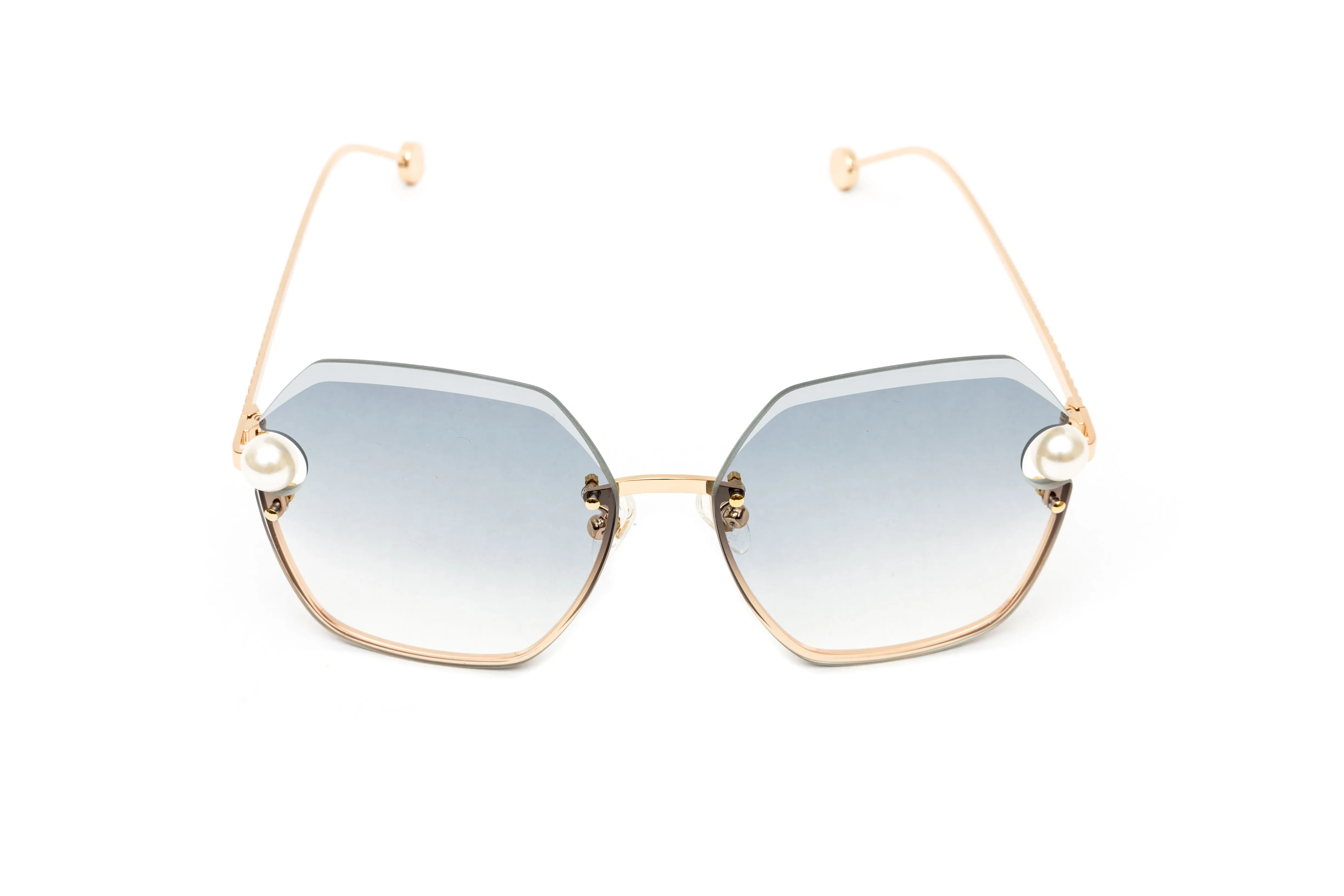 PEARL COLLECTION 24KT Gold Sunglasses, Gradient Grey Hexagonal Lenses