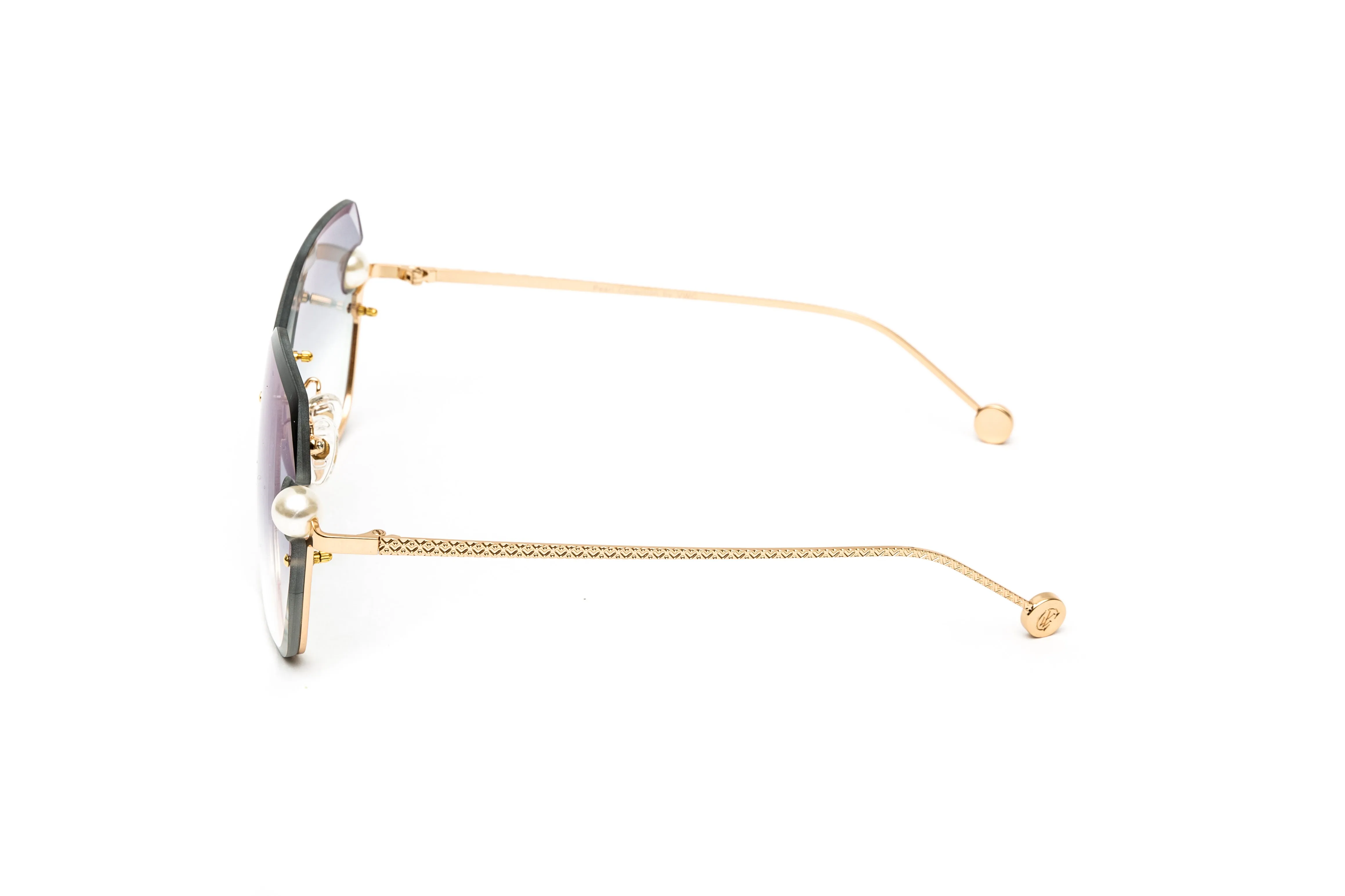 PEARL COLLECTION 24KT Gold Sunglasses, Gradient Grey Hexagonal Lenses