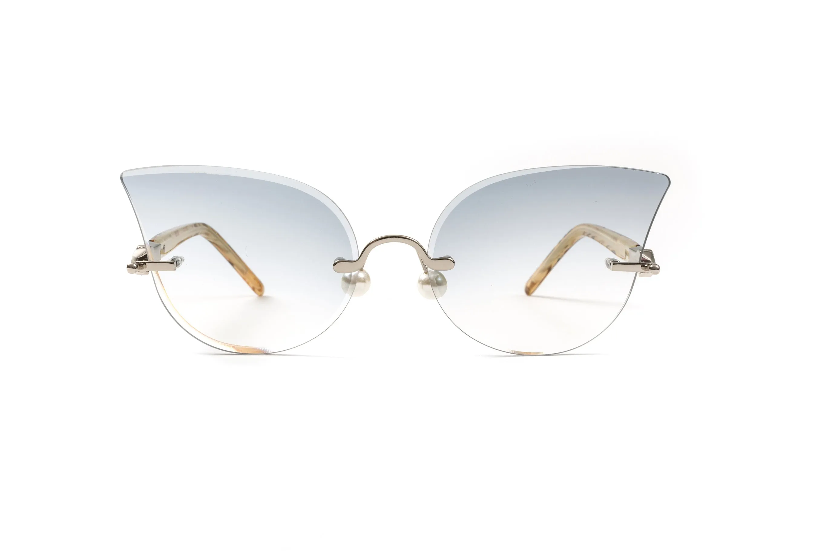 PEARL COLLECTION Silver & Tortoise Acetate Sunglasses, Gradient Grey Cateye Lenses