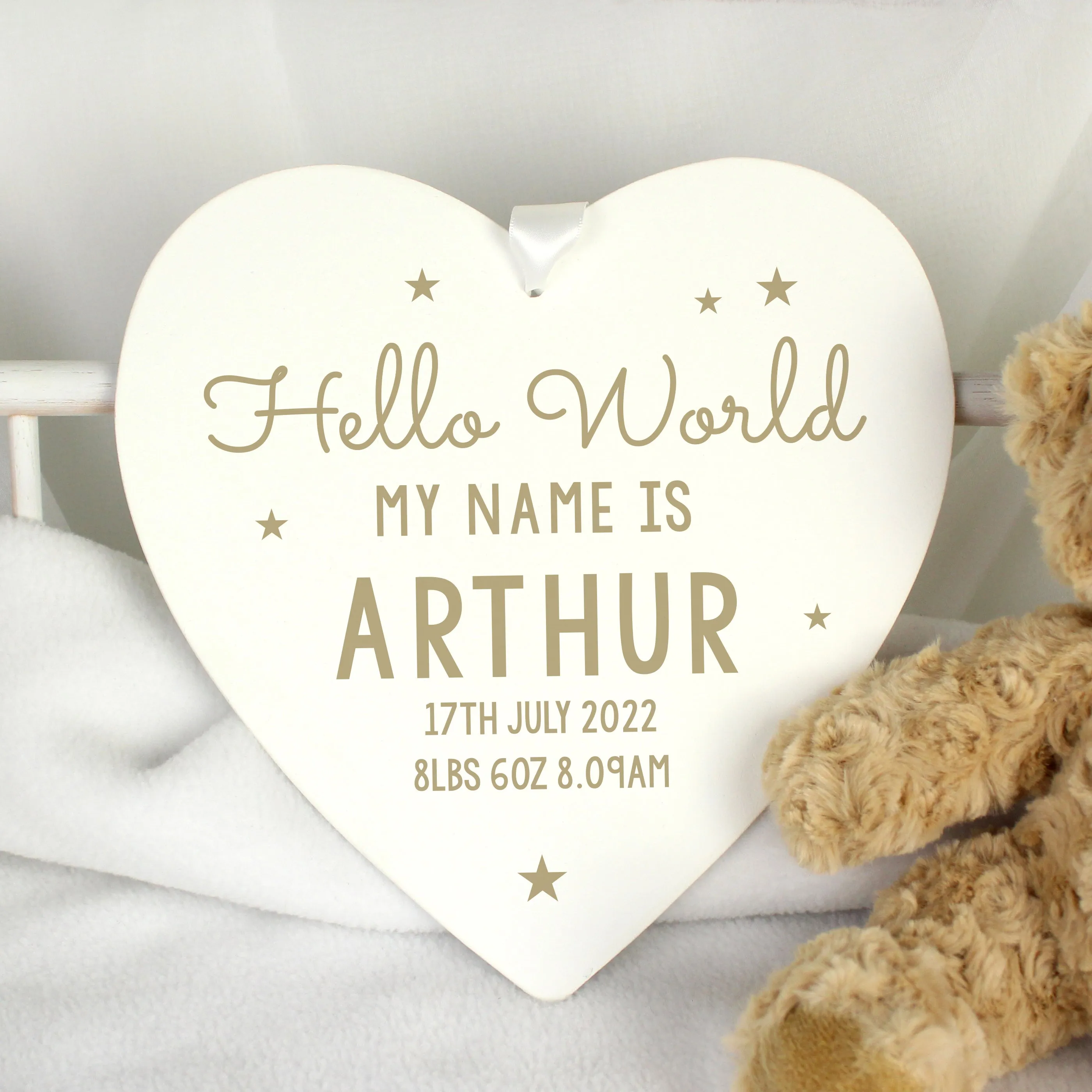 Personalised Hello World Large Wooden Heart Decoration