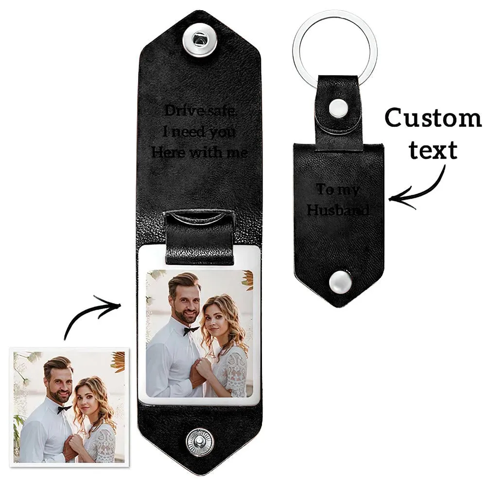 Personalized Leather Photo Keychain Custom Engraved Text Commemorative Keychain Anniversary Gifts