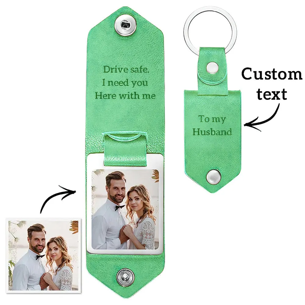 Personalized Leather Photo Keychain Custom Engraved Text Commemorative Keychain Anniversary Gifts