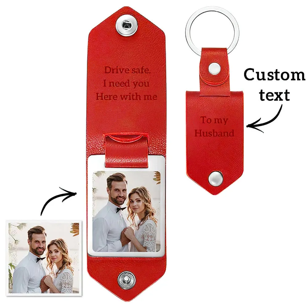 Personalized Leather Photo Keychain Custom Engraved Text Commemorative Keychain Anniversary Gifts