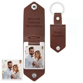 Personalized Leather Photo Keychain Custom Engraved Text Commemorative Keychain Anniversary Gifts