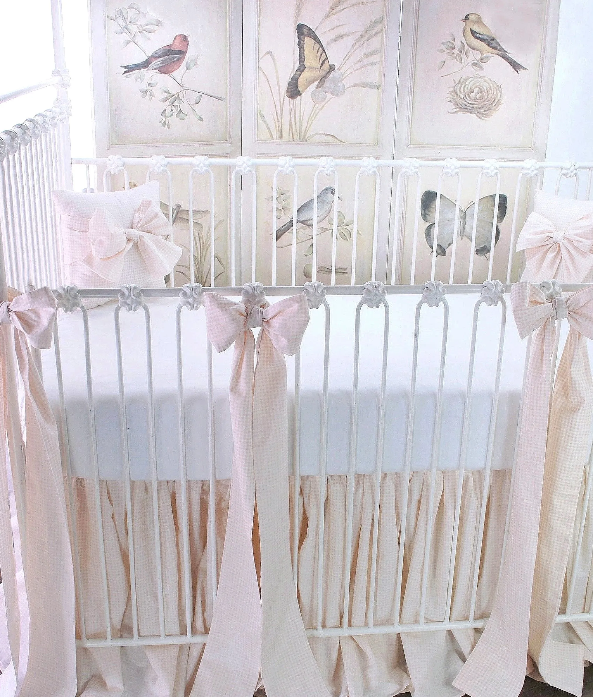 Powder Pink 3 Piece Gingham Crib Bedding Set