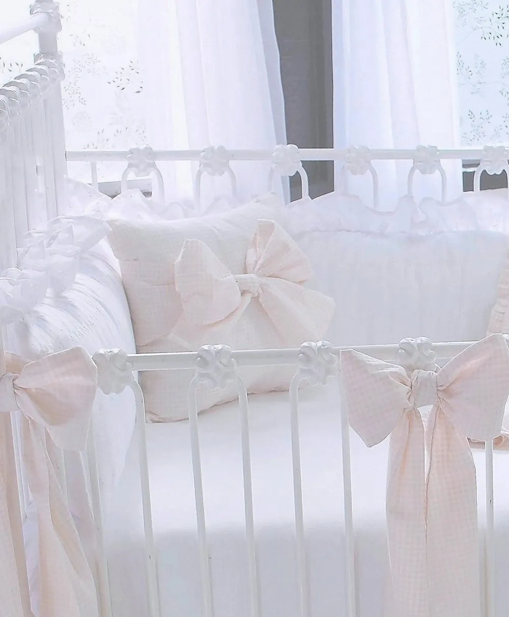 Powder Pink 3 Piece Gingham Crib Bedding Set