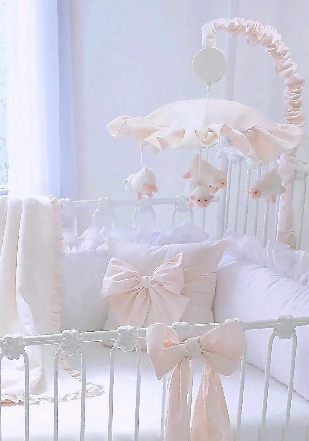 Powder Pink 3 Piece Gingham Crib Bedding Set