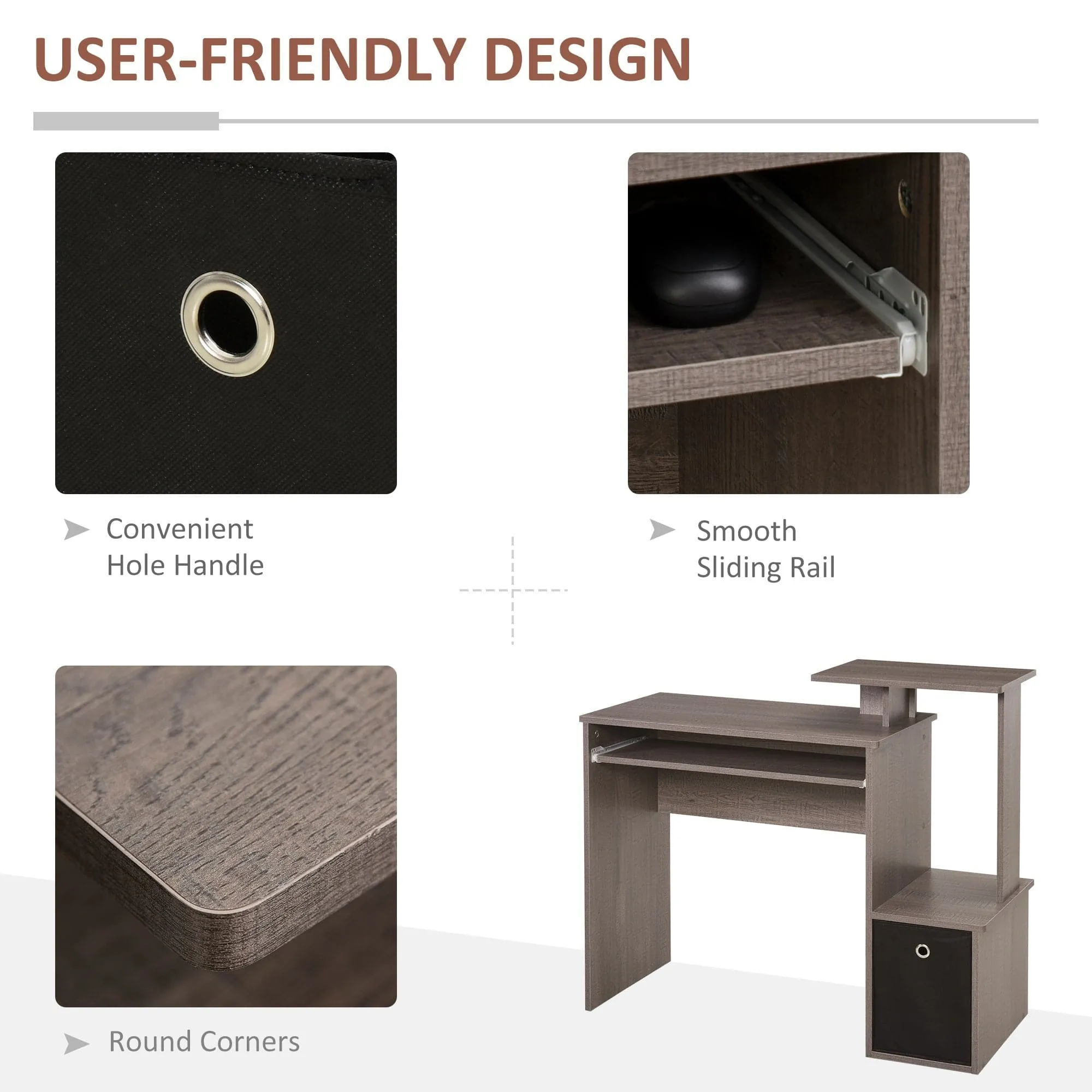 ProperAV Extra Computer Desk with Sliding Keyboard Tray & Side Compartment