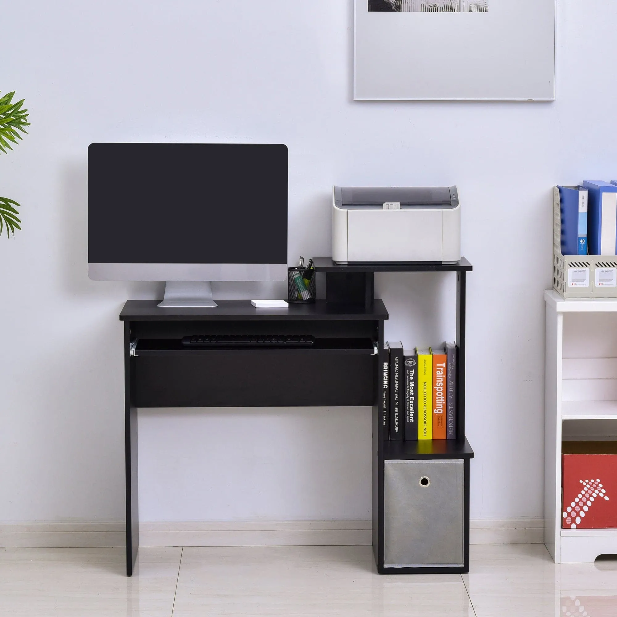 ProperAV Extra Computer Desk with Sliding Keyboard Tray & Side Compartment