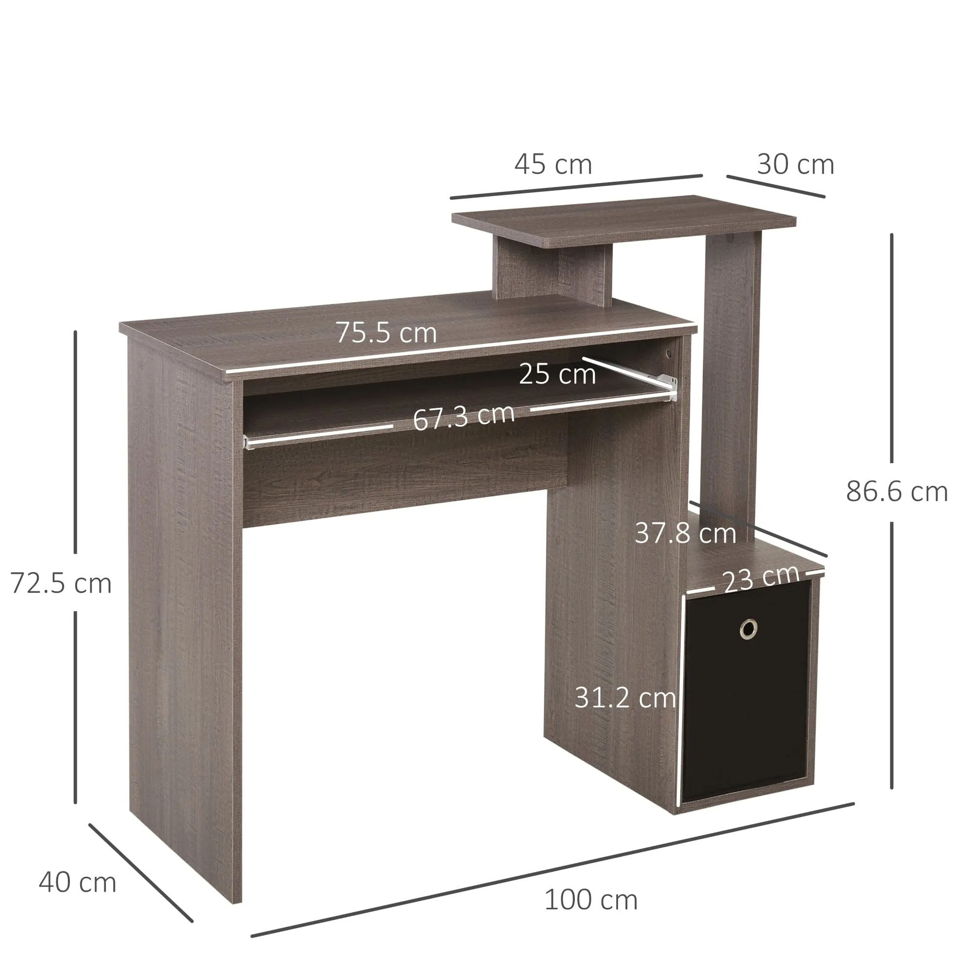 ProperAV Extra Computer Desk with Sliding Keyboard Tray & Side Compartment