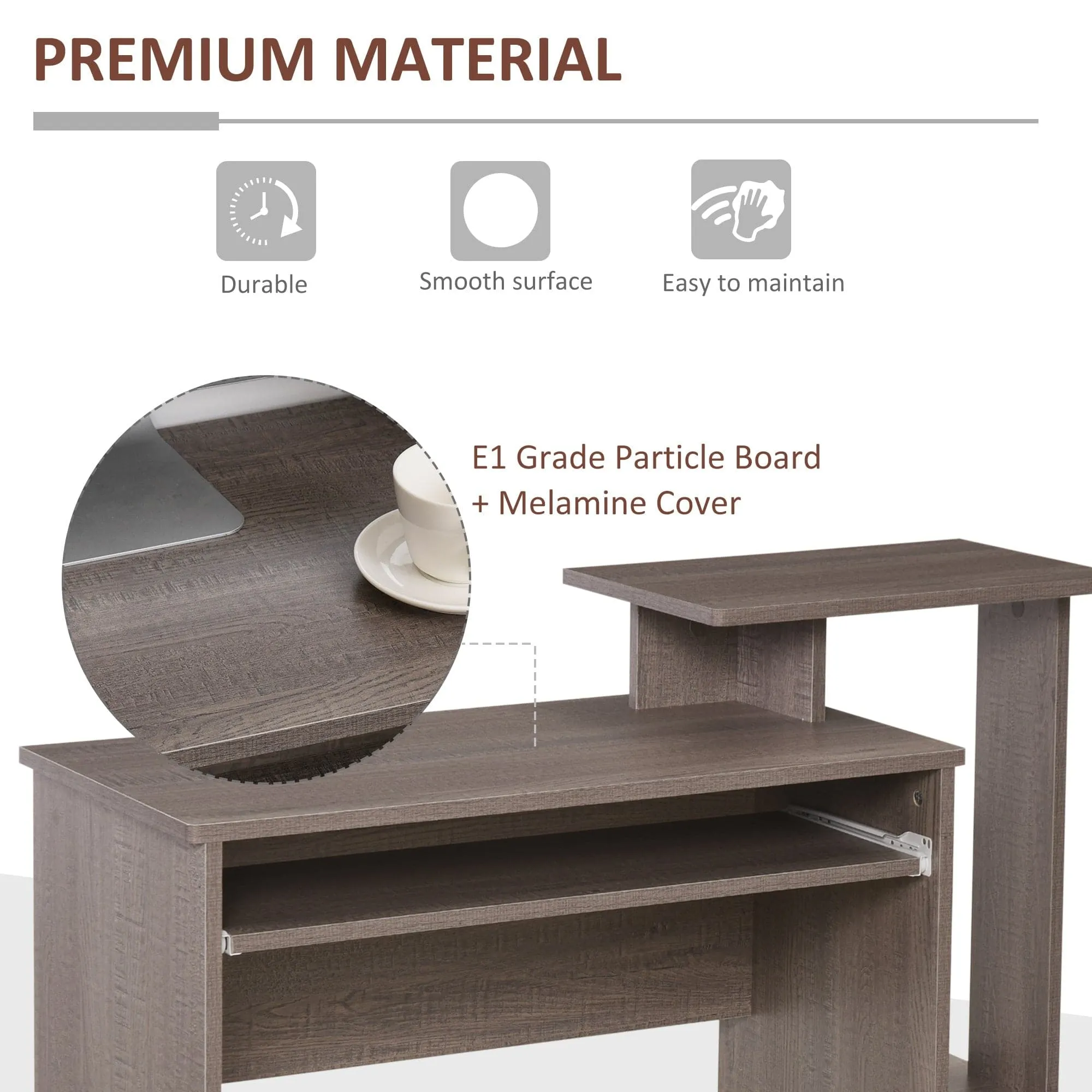 ProperAV Extra Computer Desk with Sliding Keyboard Tray & Side Compartment