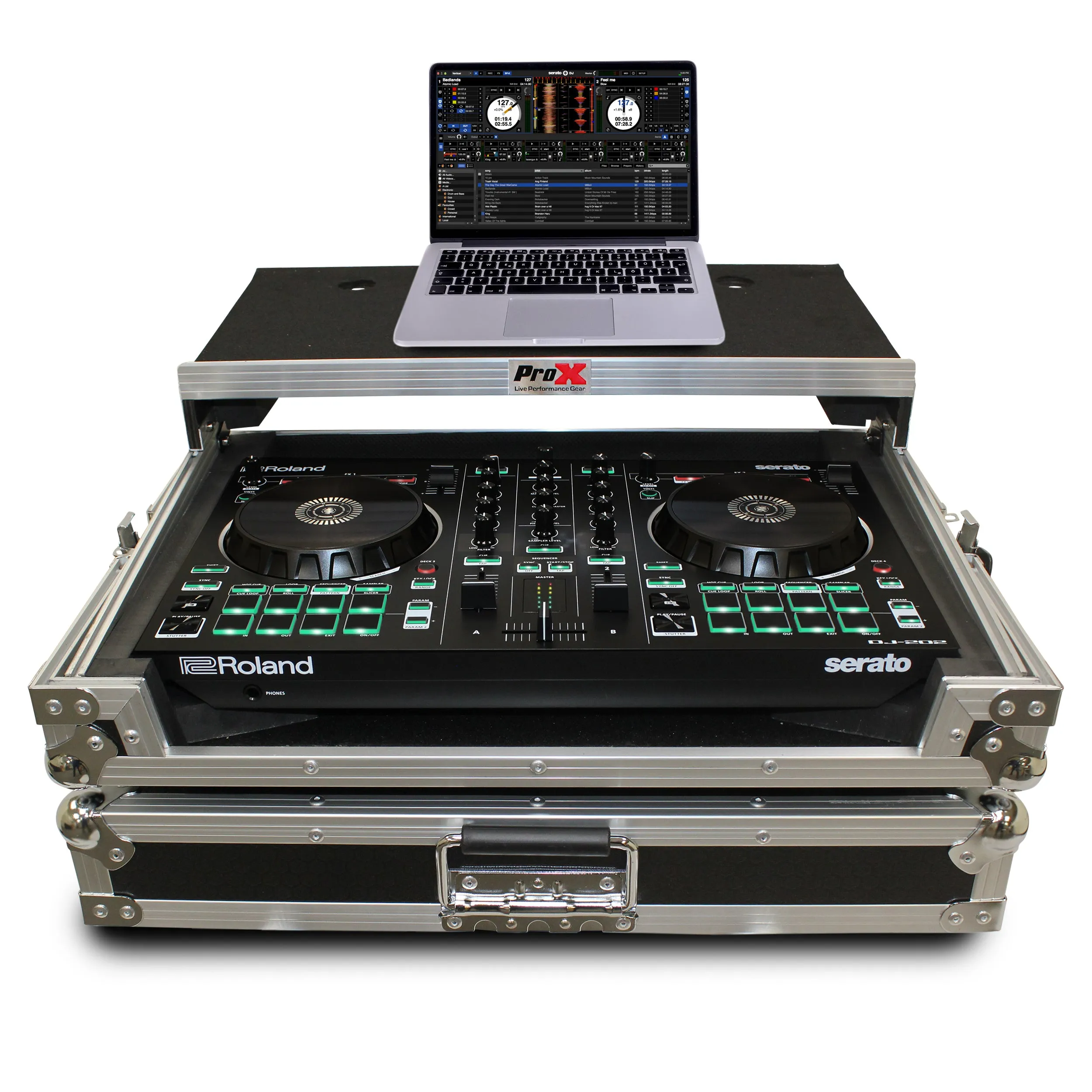 ProX X-DJ202 LT Flight Case For Roland DJ-202 Digital Controller W/Laptop Shelf