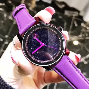 Purple Leather Strap Women's Watch