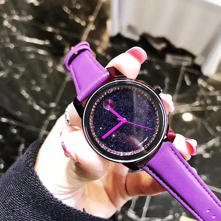 Purple Leather Strap Women's Watch