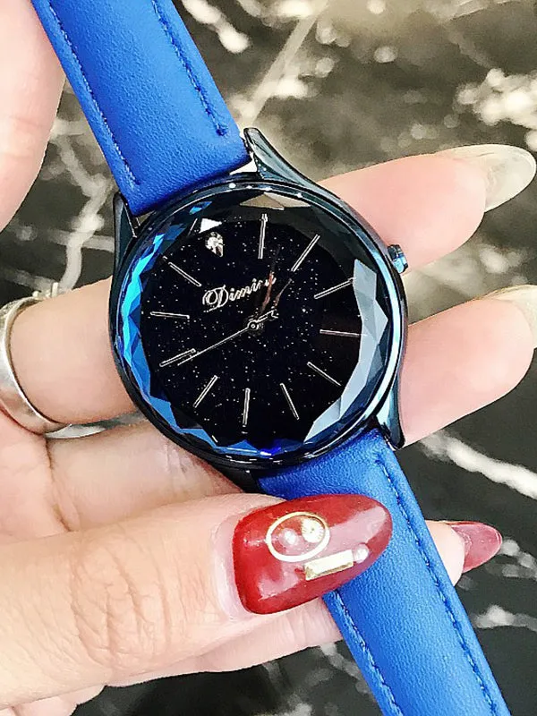 Rhombus Glass Surface Leather Strap Women's Watch