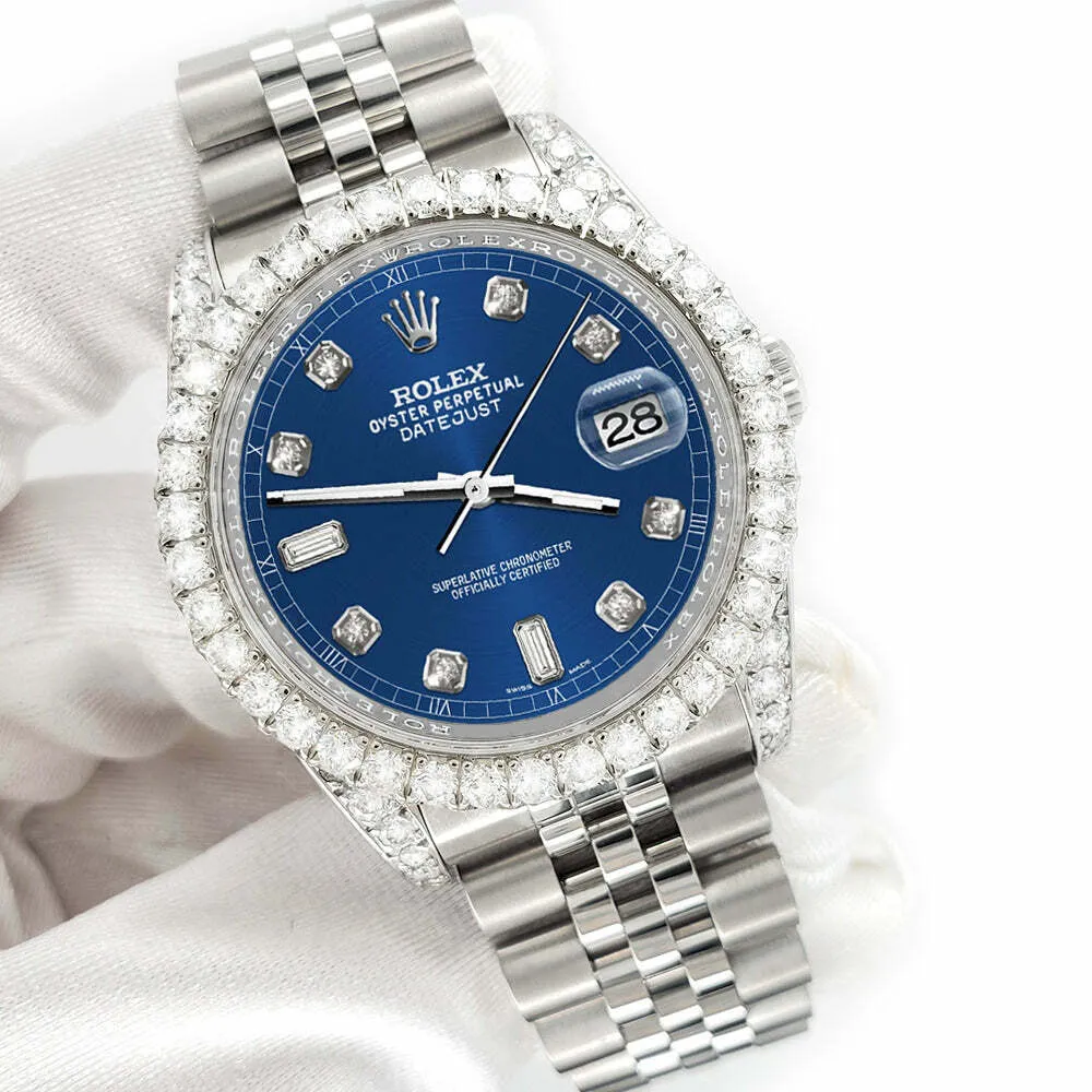 Rolex Datejust 116200 36mm 4CT Diamond Bezel/Lugs/Cobalt Blue 6 9 Baguette Dial  TFJ-142508611