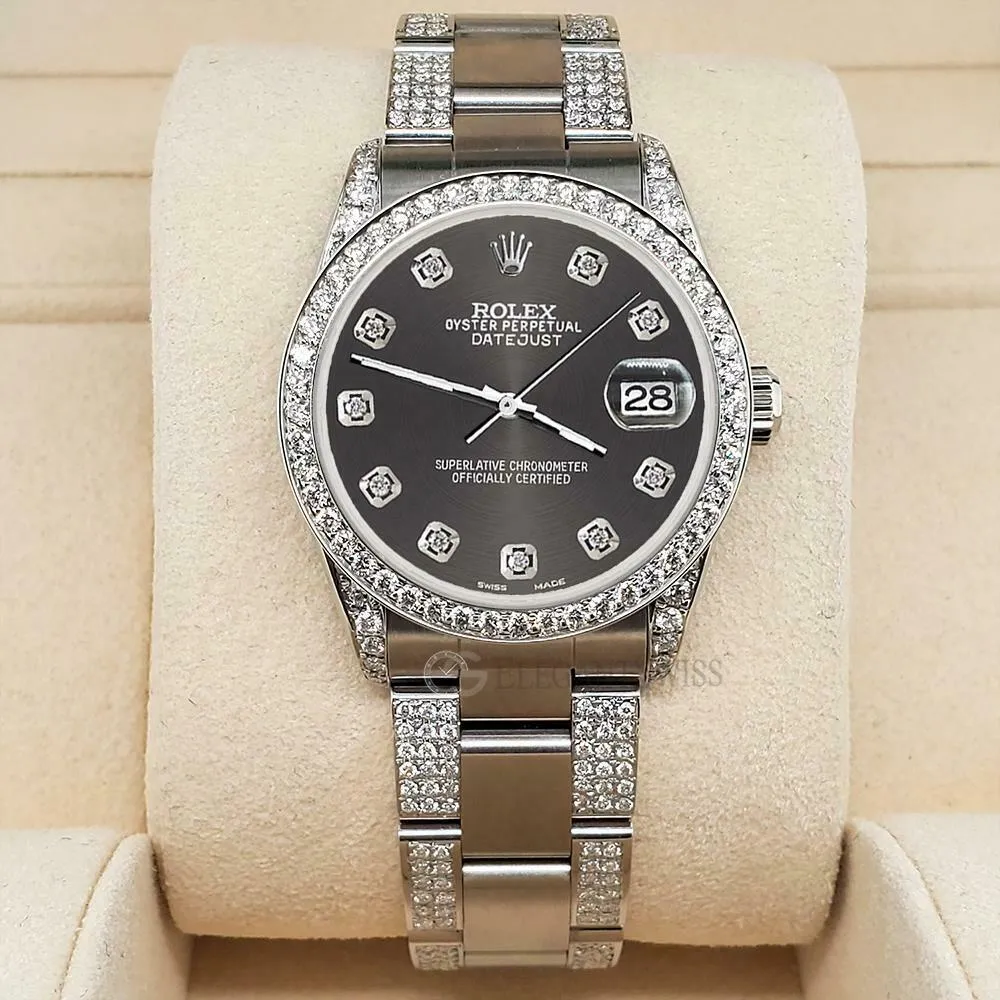 Rolex Datejust 31mm 3.5ct Diamond Bezel/Lugs/Bracelet/Rhodium Grey Dial Watch TFJ-142508803