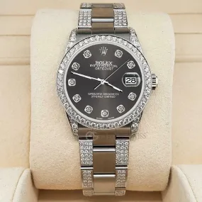 Rolex Datejust 31mm 3.5ct Diamond Bezel/Lugs/Bracelet/Rhodium Grey Dial Watch TFJ-142508803