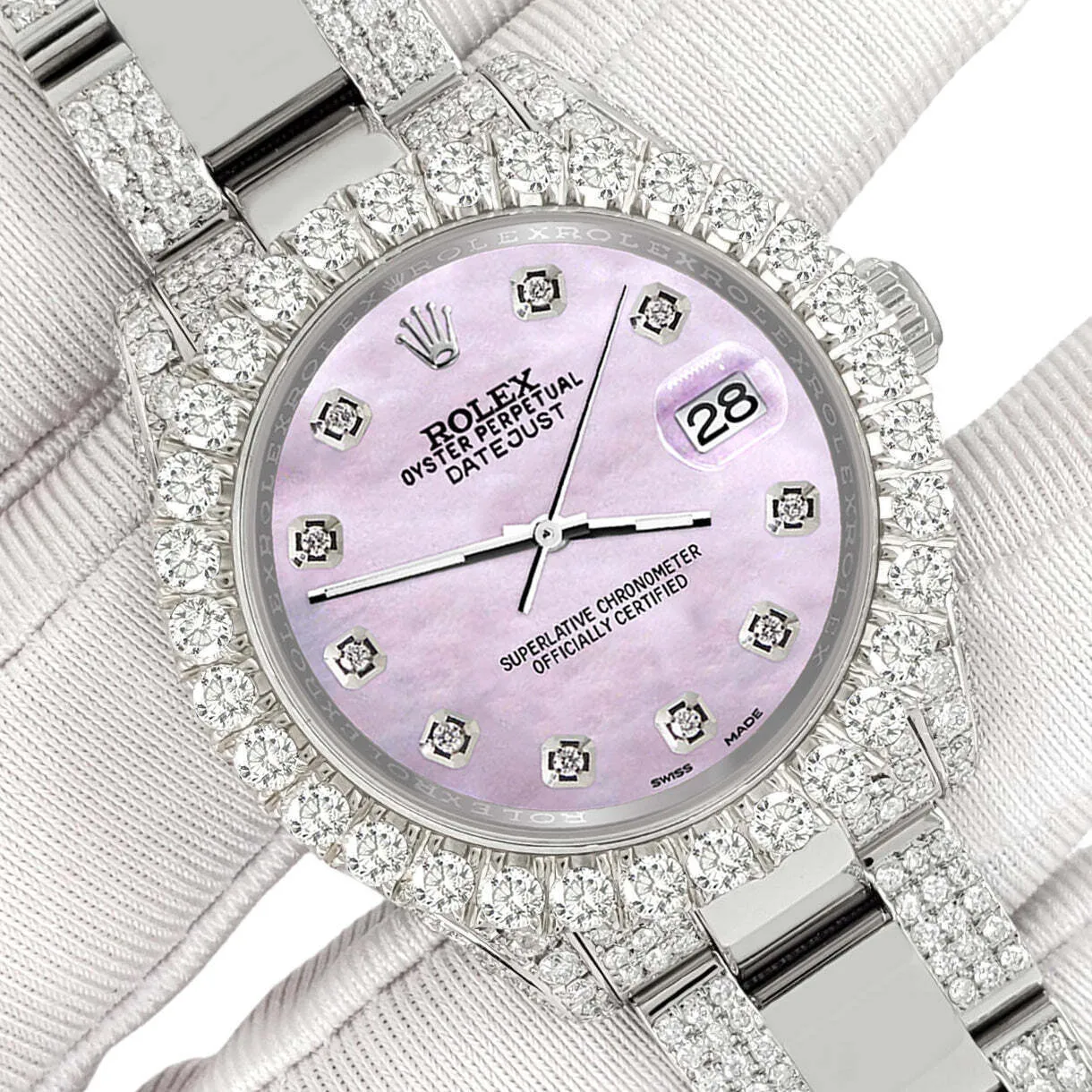 Rolex Datejust 31mm Pave 7.2ct Iced Diamond Pink Pearl Watch 178240 TFJ-142508414