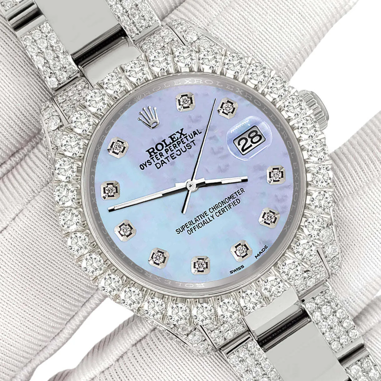 Rolex Datejust 31mm Pave 7.2ct Iced Diamond Purple MOP Watch  TFJ-142508415