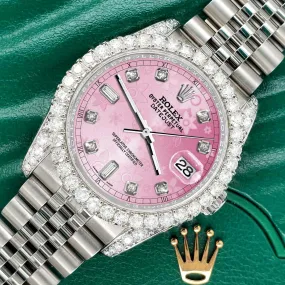 Rolex Datejust  36mm 4CT Diamond Bezel/Lugs/Pink Flower 6 9 Baguette Dial  TFJ-142508634