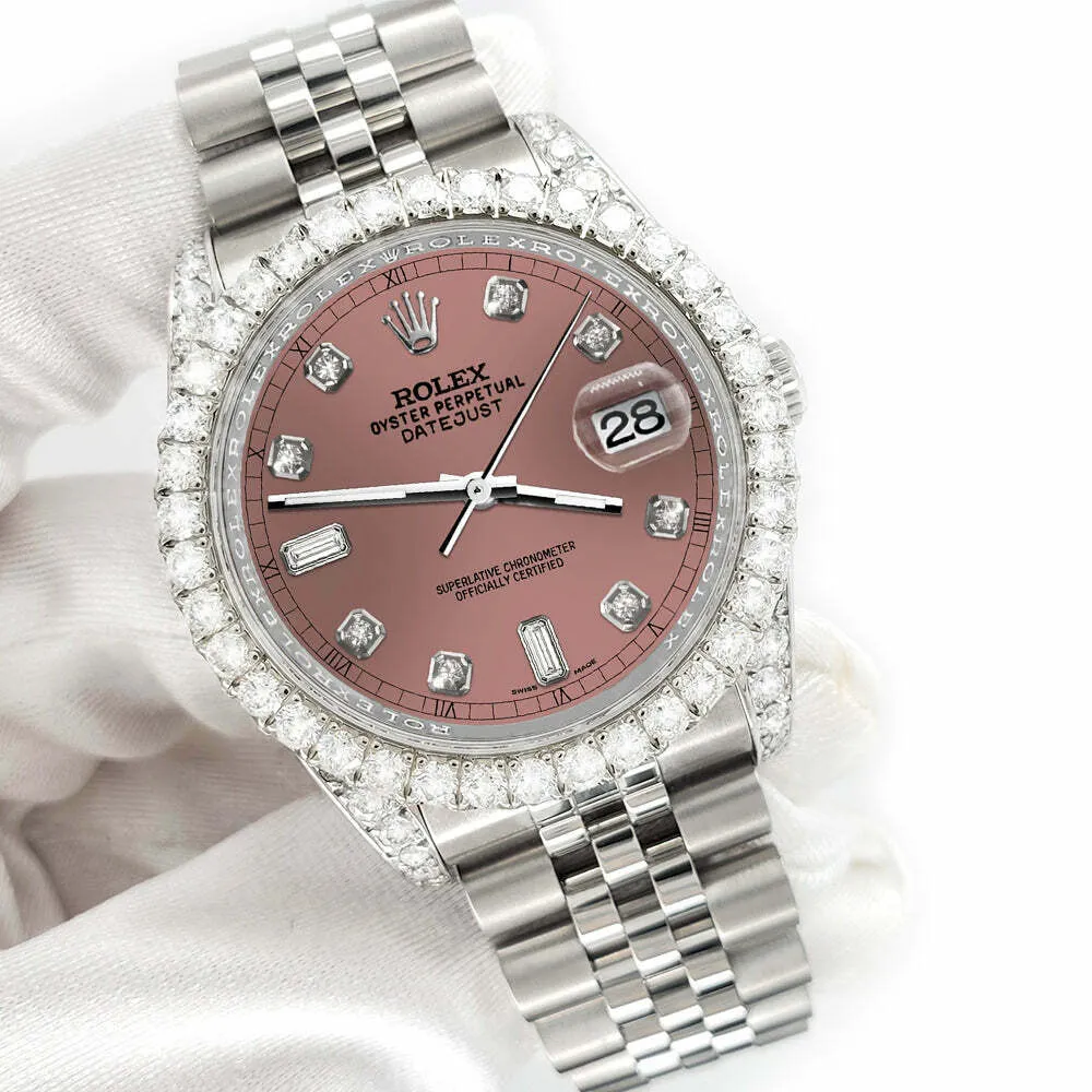 Rolex Datejust  36mm 4CT Diamond Bezel/Lugs/Salmon 6 9 Baguette Dial  TFJ-142508659