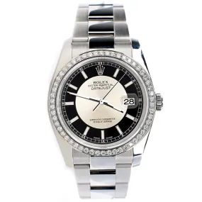 Rolex Datejust 36MM Black/Silver &quot;Bullseye&quot; Stick Watch with Custom Bezel  TFJ-142507987