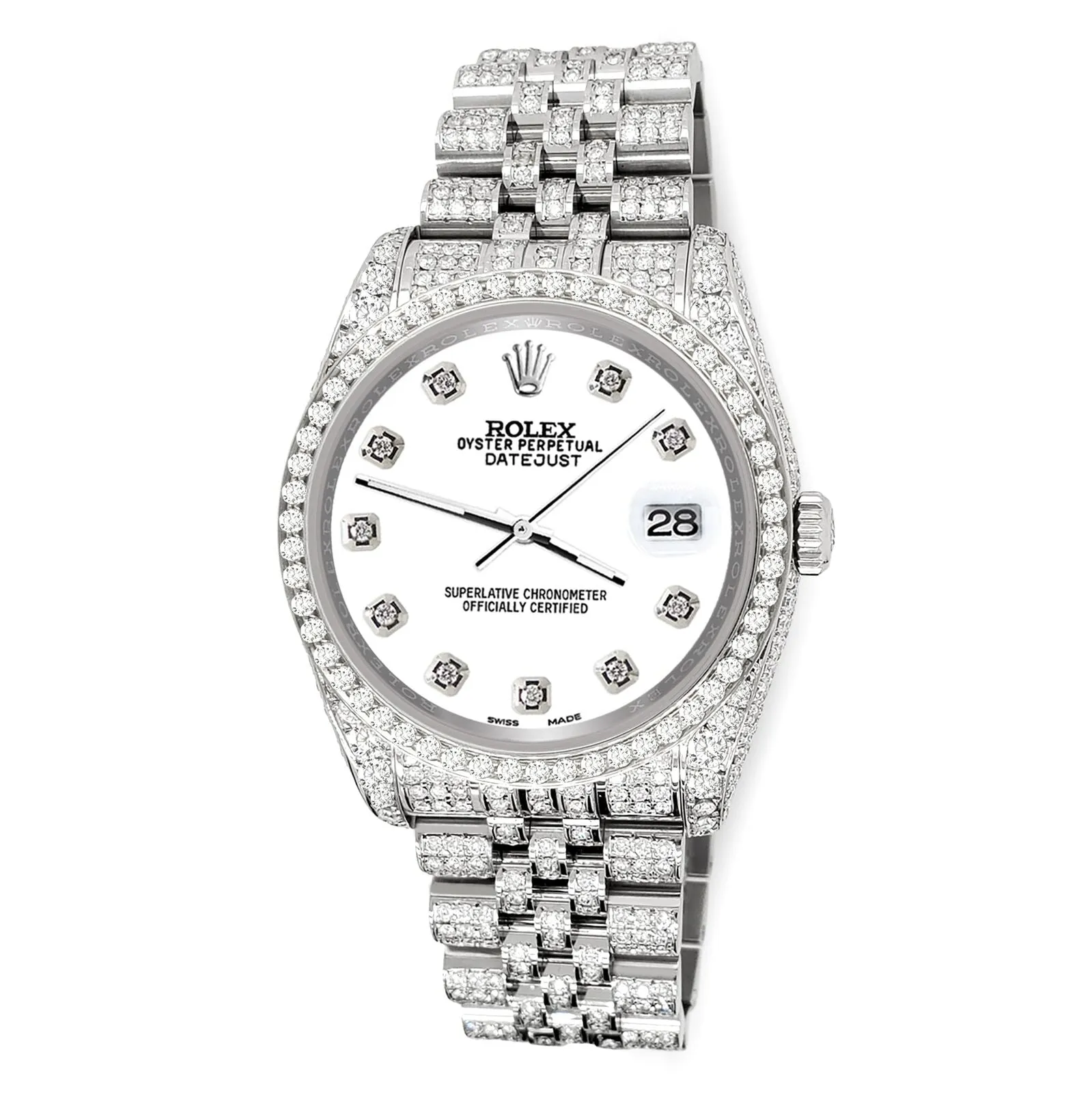 Rolex Datejust 36mm Pave 10.2ct Iced Diamond White Jubilee Watch  TFJ-142508360