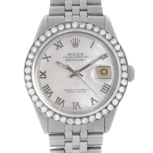 Rolex Datejust 36mm Steel Custom Diamond Bezel and MOP Dial Mens Watch  TFJ-142508649