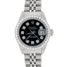 Rolex Datejust Ladies 26mm Diamond Bezel/Black Dial Jubilee Steel Watch TFJ-142508034