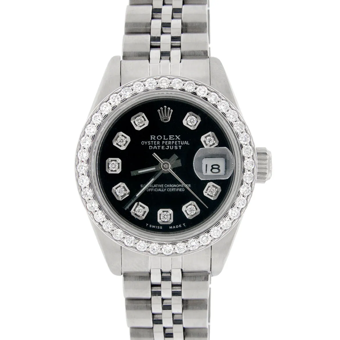 Rolex Datejust Ladies 26mm Diamond Bezel/Black Dial Jubilee Steel Watch TFJ-142508034